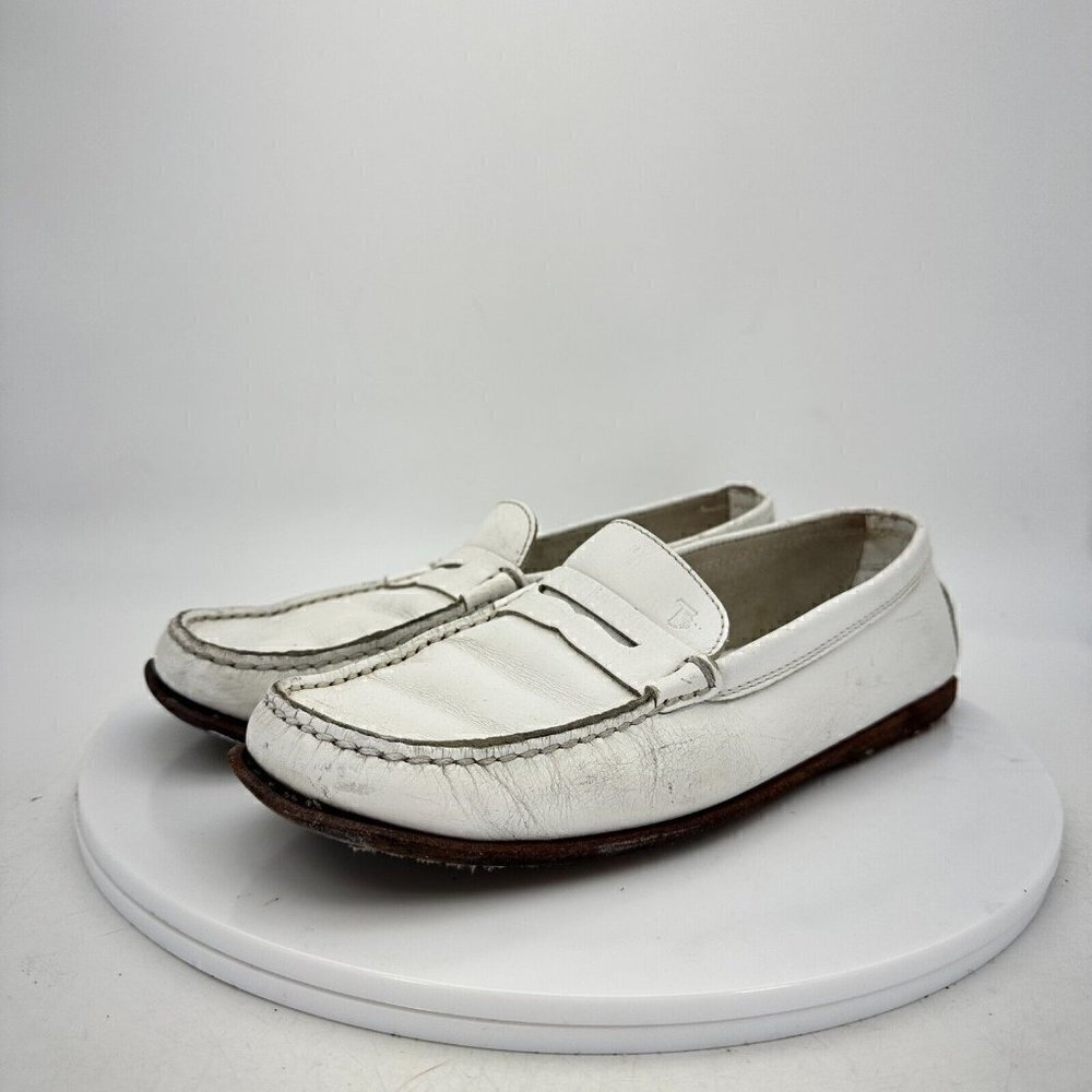 Tod's Penny Loafers White Leather Slip On Driving Flat Women Shoes Sz 7 EU 37
